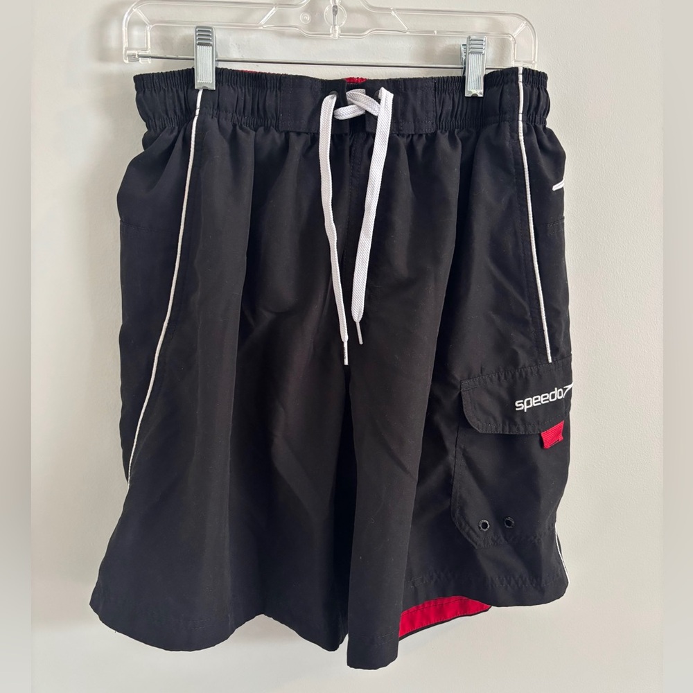 Speedo Black Swim Shorts with Red Accents Size Medium